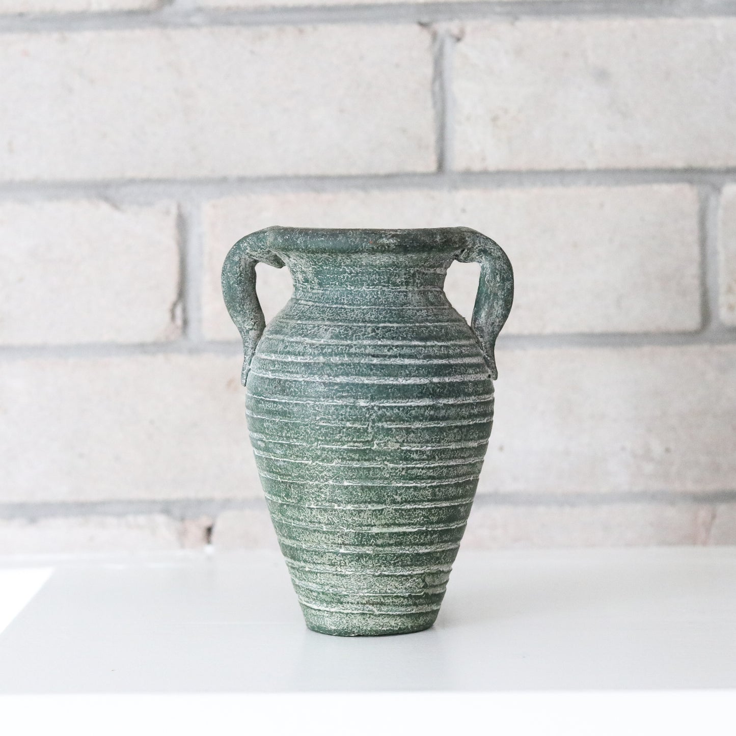 Green Ribbed Clay Vase