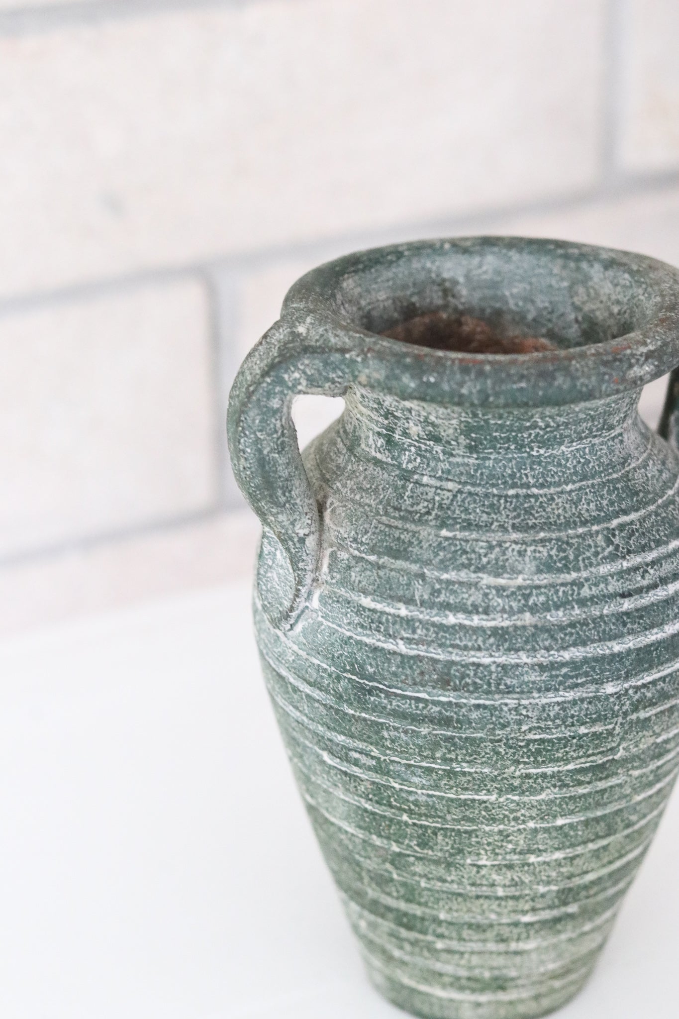 Green Ribbed Clay Vase