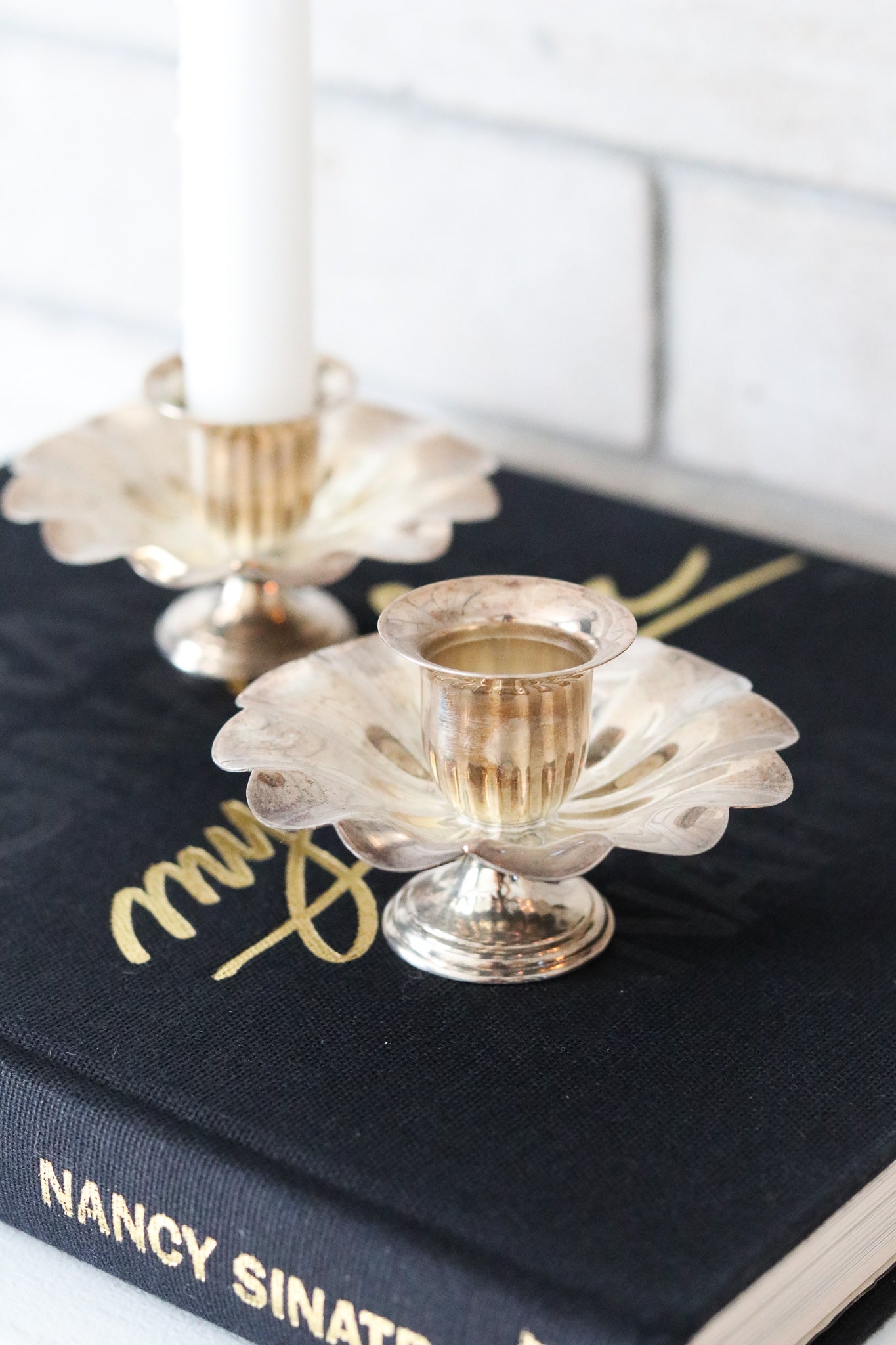 Silver Flower Candle Holders (Set)