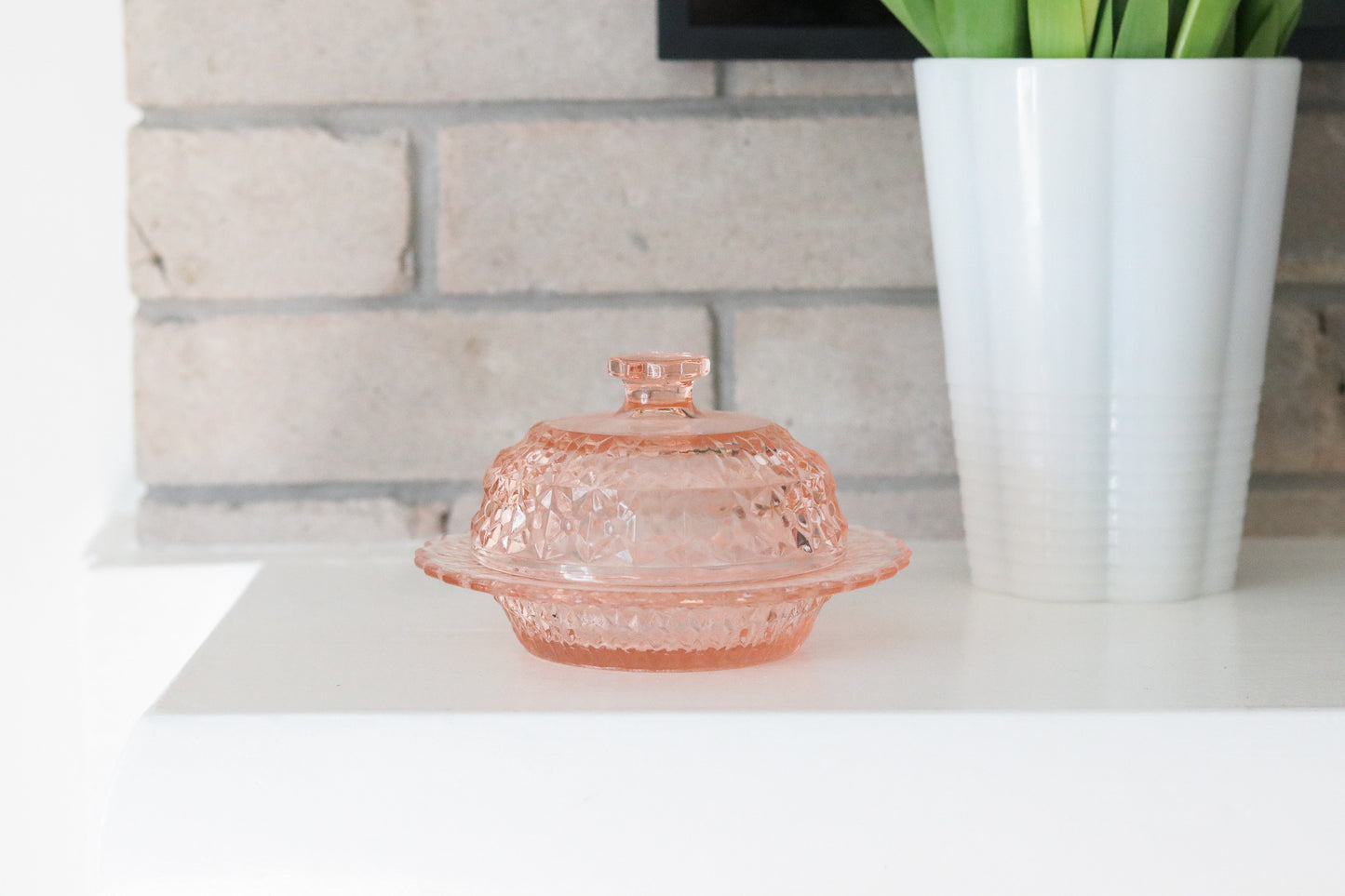 Pink Depression Glass Butter Dish