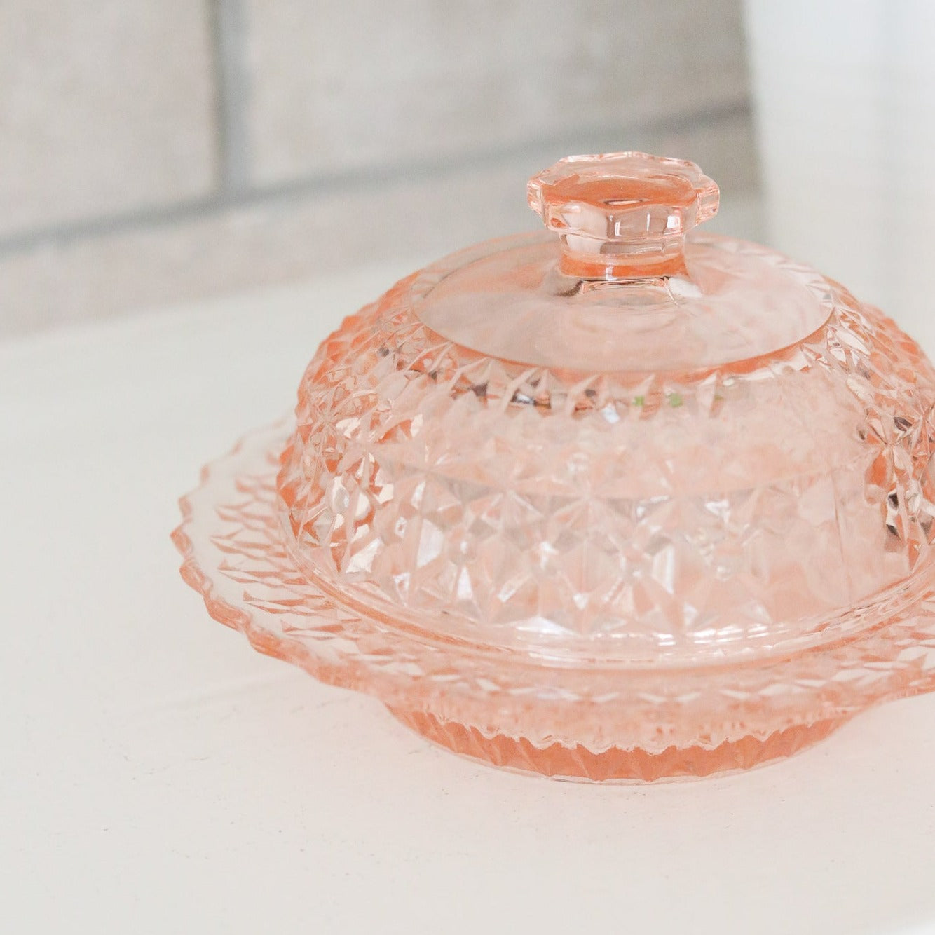 Pink Depression Glass Butter Dish