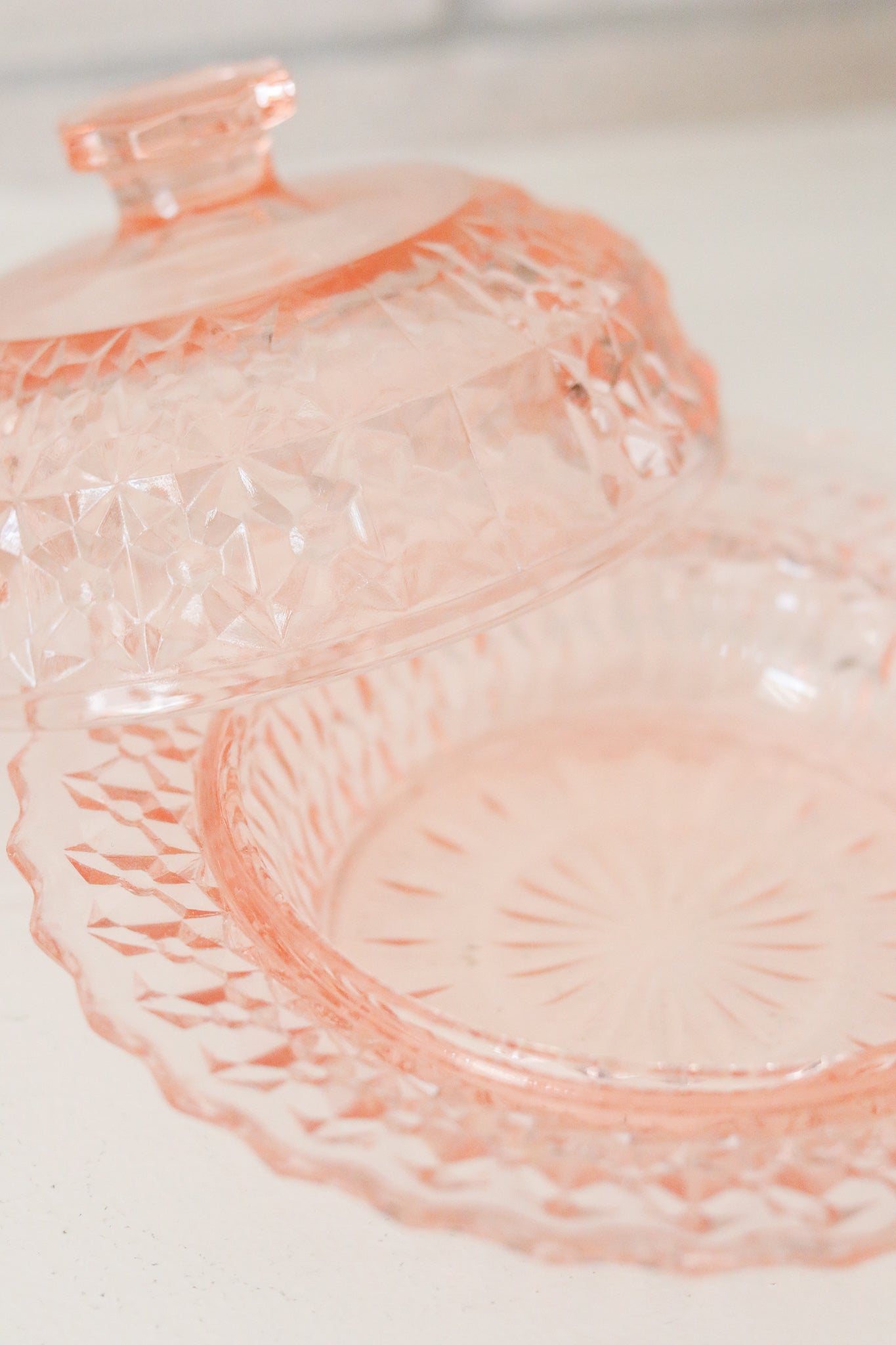 Pink Depression Glass Butter Dish
