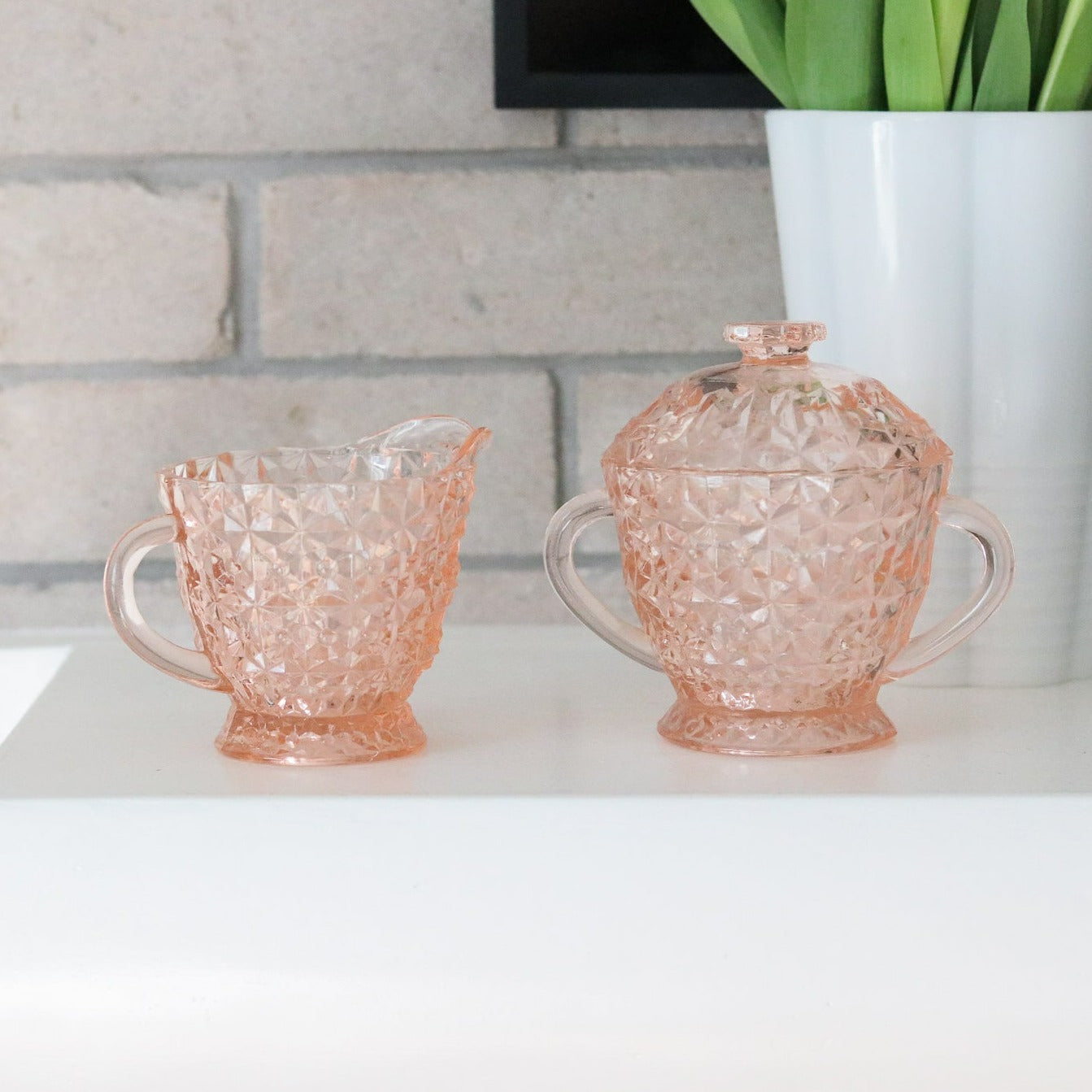 Pink Depression Glass Cream + Sugar Caddies