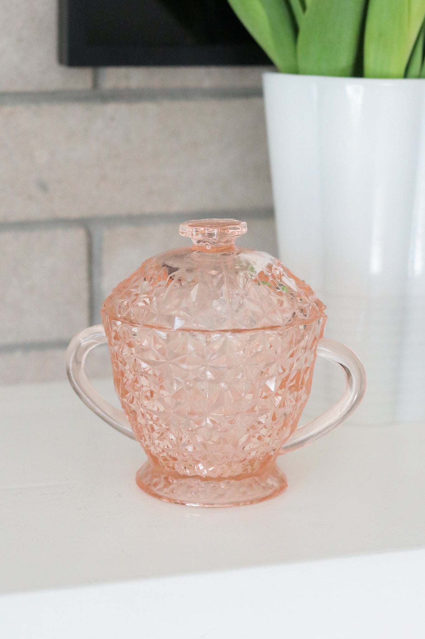 Pink Depression Glass Cream + Sugar Caddies