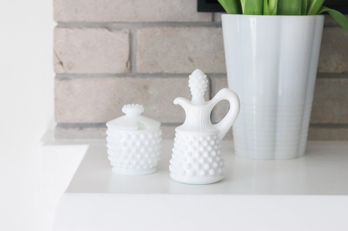 Milk Glass Cream + Sugar Caddies