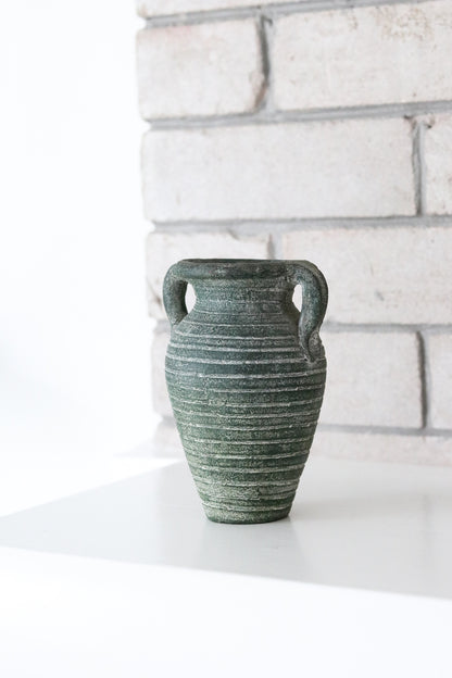 Green Ribbed Clay Vase