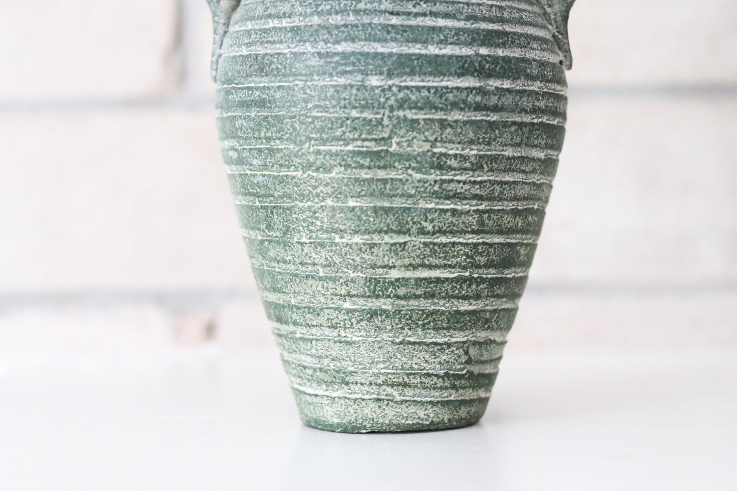 Green Ribbed Clay Vase