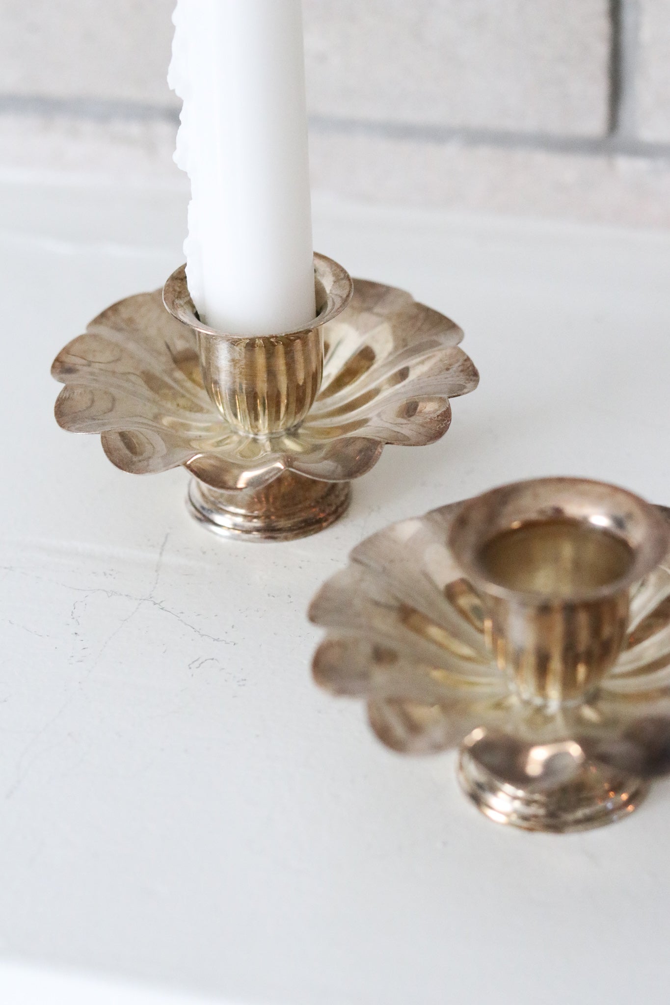Silver Flower Candle Holders (Set)