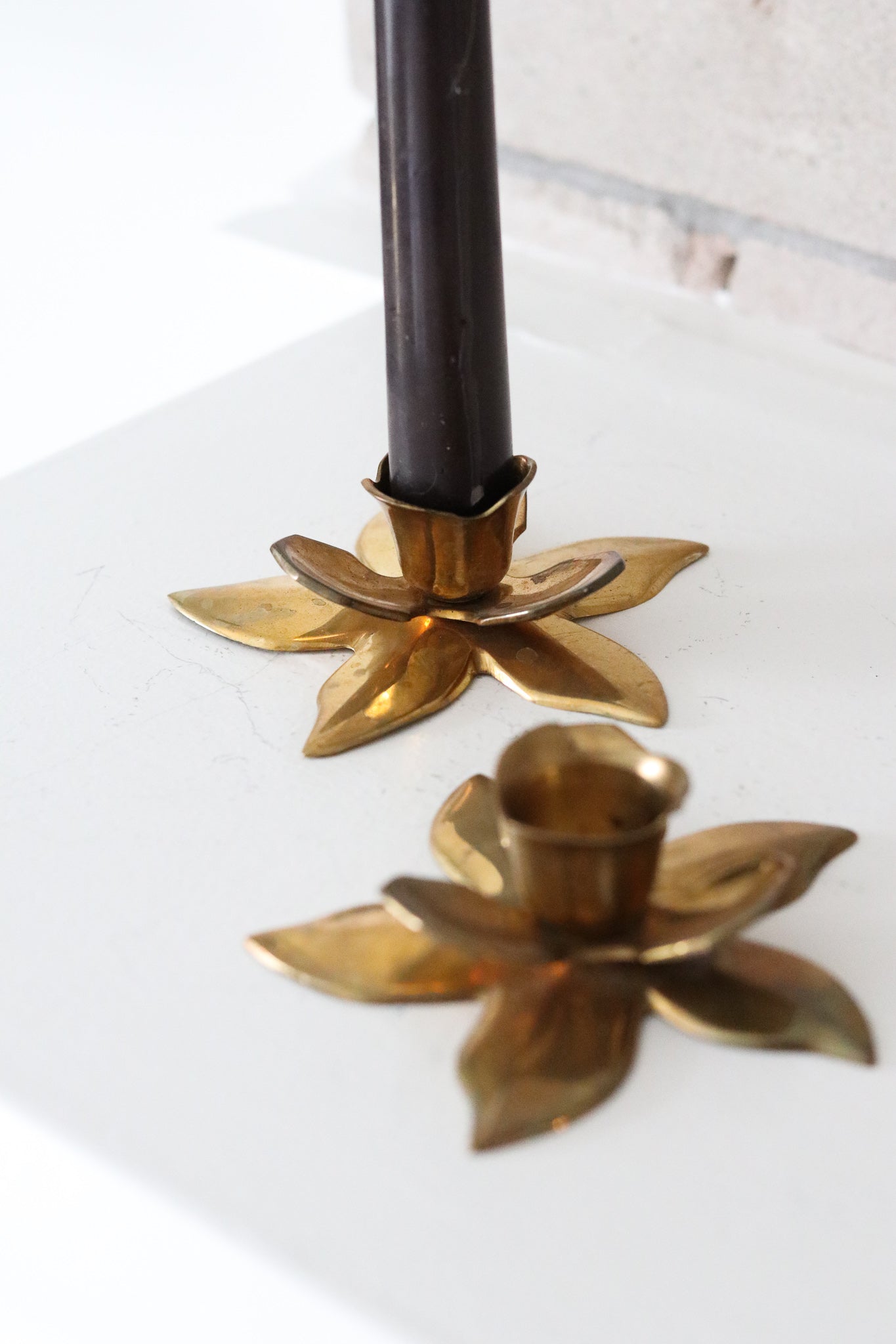 Brass Flower Candle Holders (Set)